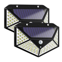 2Pcs Solar Lights Outdoor Motion Sensor,100 Led Solar Fence Lights Ip65 Waterproof Solar Security Lights With 270Ͽ