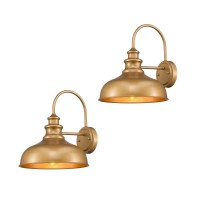 Zeyu 2 Pack Industrial Gooseneck Wall Light, 11 Inches Barn Light Fixture, Gold Finish, 02A390-2 Ag