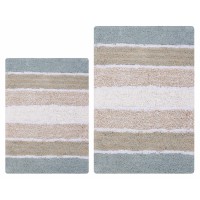 Bathroom Rugs Luxury Stripe Bath Rug Set 21x32 17x24 Spa greyBeige 2Piece Mat Set Soft Plush AntiSkid Shower Rug Toilet MatShaggy carpet Super Absorbent mats Machine Washable Bath Mat