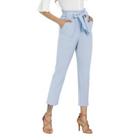 Freeprance Womens Pants Casual Trouser Paper Bag Pants Elastic Waist Slim Pockets Lbl S Light Blue