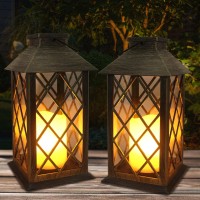 Shymery Solar Lantern,Outdoor Garden Hanging Lanterns,2 Pack 14 Inch Lasts 3X Longer 10 Lumens Waterproof Led Flickering Flameless Candle Mission Lights For Table,Outdoor,Party Decorative