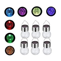 6 Pack Hanging Solar Powered Led Light With 9 Color Auto-Changing, Cracked Glass Ball Light, Waterproof Outdoor Decorative Lantern For Garden, Yard, Patio, Lawn