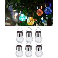 6 Pack Hanging Solar Powered Led Light With 9 Color Auto-Changing, Cracked Glass Ball Light, Waterproof Outdoor Decorative Lantern For Garden, Yard, Patio, Lawn