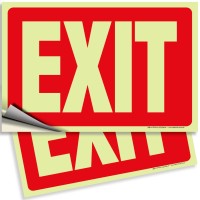 Isyfix Exit Glow In The Dark Sign Stickers Red 2 Pack 10X7 Inch Photoluminescent Vinyl Laminated For Uv Weather Fade Res