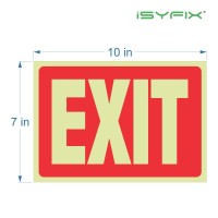 Isyfix Exit Glow In The Dark Sign Stickers Red 2 Pack 10X7 Inch Photoluminescent Vinyl Laminated For Uv Weather Fade Res