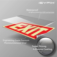 Isyfix Exit Glow In The Dark Sign Stickers Red 2 Pack 10X7 Inch Photoluminescent Vinyl Laminated For Uv Weather Fade Res