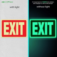 Isyfix Exit Glow In The Dark Sign Stickers Red 2 Pack 10X7 Inch Photoluminescent Vinyl Laminated For Uv Weather Fade Res