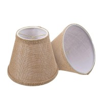 Alucset Double Mesh Small Lamp Shade Clip On Bulb Set Of 2 For Candelabra Bulbs, Barrel Fabric Lampshade For Table Chandelier Wall Lamp 4X7X6 Inch, 2 Pcs Pack (Brown)