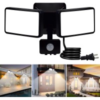 Dllt 20W Led Motion Sensor Light Outdoor, Ip65 Waterproof Plug-In Motion Detected Flood Light, 2 Adjustable Heads Sensitive Security Lights For Garage, Yard, Garden, Patio, Entryways, 6000K, Black