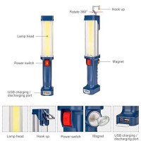 Warsun Led Work Light Rechargeable, Portable Mechanic Trouble Light With1200 Lumens, Cob Worklight Magnetic Base, Cordless Floodlight For Car Repair, Camping, Hiking, 30W