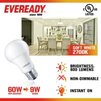 Eveready Led Light Bulbs, Non-Dimmable, 60 Watt Equivalent Light Bulbs (9W Led Bulb), 800 Lumens, 2700K Soft White Color, A19 E26 Base Led Replacement For Halogen Bulb, Ul Certified - 24 Pack