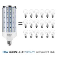 Fannicoo 2 Pack 500W Equivalent Led Corn Light Bulb 5500 Lumen 6500K 60W Large Area Cool Daylight White E26/E27 Medium Base For Outdoor Indoor Garage Warehouse Factory Workshop Street Backyard