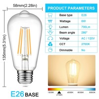 Ascher Vintage Led Edison Bulbs 6W, Equivalent 60W Incandescent, Warm White 2700K, St58 Antique Led Filament Bulbs With 80+ Cri, E26 Medium Base, Non-Dimmable, Clear Glass, 6-Packs