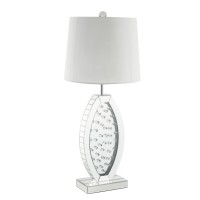 Acme Nysa Drum Shape Table Lamp In White Fabric And Mirrored