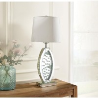 Acme Nysa Drum Shape Table Lamp In White Fabric And Mirrored