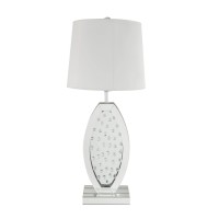 Acme Nysa Drum Shape Table Lamp In White Fabric And Mirrored