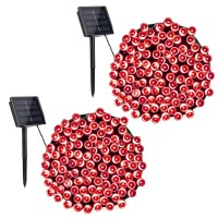 Toodour Solar Halloween Lights Outdoor 2 Pack 200 Led 8 Modes Red Halloween String Lights Waterproof Solar Lights String For G