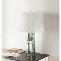 Acme Noralie Faux Diamonds Inlay Table Lamp In White Fabric And Mirrored