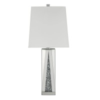 Acme Noralie Faux Diamonds Inlay Table Lamp In White Fabric And Mirrored