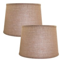 Alucset Double Medium Lamp Shades Set Of 2, Drum Fabric Burlap Lampshades For Table Lamp And Floor Light, 10X12X8 Inch, Natural Linen Hand Crafted, Spider (Light Brown, 2 Pcs Pack)