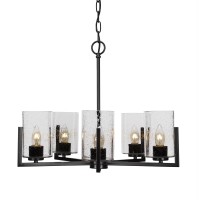 Atlas 5 Light Chandelier In Matte Black Finish With 4 Clear Bubble Glass