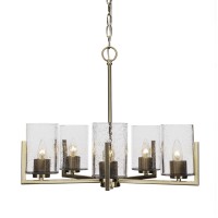 Atlas 5 Light Chandelier In New Age Brass Finish With 4 Clear Bubble Glass