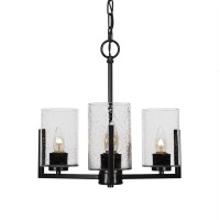 Atlas 3 Light Chandelier In Matte Black Finish With 4 Clear Bubble Glass