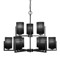 Atlas 9 Light Chandelier In New Age Brass Finish With 4 Black Matrix Glass