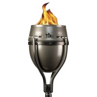 Tiki Brand Island King Outdoor Tiki Torch For Lawn Patio And Garden Metal Large Flame Silver 65 Inch 1118035