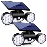 Ollivage Outdoor Solar Lights, 30 Led Solar Security Lights With Motion Sensor Dual Head Spotlights Ip65 Waterproof 360