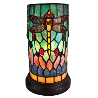 Amora Vintage Decorative Desk Lamps - 11 Tiffany Dragonfly Lamp - Small Accent Table Lamps With Mosaic Lamp Shades - Tiffany Accent Lamp