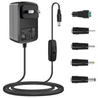 12V 2A Power Adapter With Inline On Off 24W Switch Supply With 5 Selectable Plugs