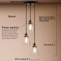 Pathson 3 Lights Pendant Lighting Industrial Dining Pendant Lights With Clear Glass Bathroom Pendant Light Fixtures Hanging La