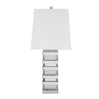 Acme Nysa Square Table Lamp In White Fabric And Mirrored