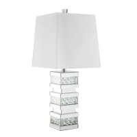 Acme Nysa Square Table Lamp In White Fabric And Mirrored