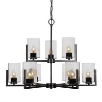 Atlas 9 Light Chandelier In Matte Black Finish With 4 Clear Bubble Glass