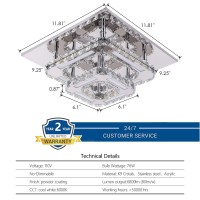 Kkmywan Modern Crystal Flush Mount Ceiling Light 118 Mini Crystal Chandelier Square Mini Semi Ceiling Lamp For Hallway Foyer D