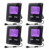 Glw Black Light 10W Uv Black Light Outdoor Blacklight Ip65 Waterproof Black Light Flood Light For Black Light Party, Stage Lighting, Body Paint,Glow In The Dark,Neon Glow (4 Pack)