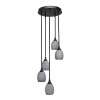 Empire 5 Light Cluster Pendalier In Matte Black Finish With 5.5 Gray Matrix Glass