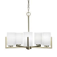 Atlas 5 Light Chandelier In New Age Brass Finish With 4 White Matrix Glass