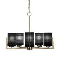 Atlas 5 Light Chandelier In New Age Brass Finish With 4 Black Matrix Glass