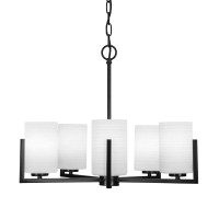 Atlas 5 Light Chandelier In Matte Black Finish With 4 Black Matrix Glass