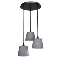 Empire 3 Light Cluster Pendalier In Matte Black Finish With 6 Gray Matrix Glass