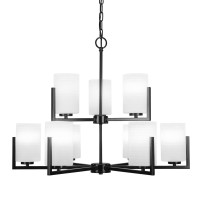 Atlas 9 Light Chandelier In Matte Black Finish With 4 White Matrix Glass