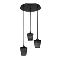 Empire 3 Light Cluster Pendalier In Matte Black Finish With 6 Black Matrix Glass