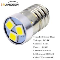 Ruiandsion 4Pcs 3V 6V 12V E10 Led Bulb 3030 3Smd White Led Replacement Bulb Upgrade For Flashlights Torch Light,Negative Earth (3V)