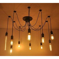 Xiudi 10 Arms Metal Pendant Lights,Industrial Ceiling Spider Lamp Fixture,Home Diy E26 Edison Bulb Chandelier Lighting,For Coffee Shop Dining Living Room Kitchen Balcony(Each With 78.74