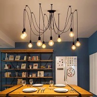 Xiudi 10 Arms Metal Pendant Lights,Industrial Ceiling Spider Lamp Fixture,Home Diy E26 Edison Bulb Chandelier Lighting,For Coffee Shop Dining Living Room Kitchen Balcony(Each With 78.74