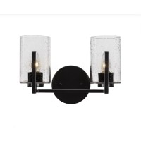 Atlas 2 Light Bath Bar In Matte Black Finish With 4 Clear Bubble Glass