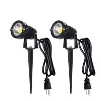 Weyang Led Landscape Spotlight Outdoor,Ip65 Waterproof Garden Spotlights,5W Ac 120V Yard Flood Light,Metal Ground Stake Lawn Lights,6500K Led Spotlight With 1.5M Ul-Listed Cord And 3-Plug (2 Packs)